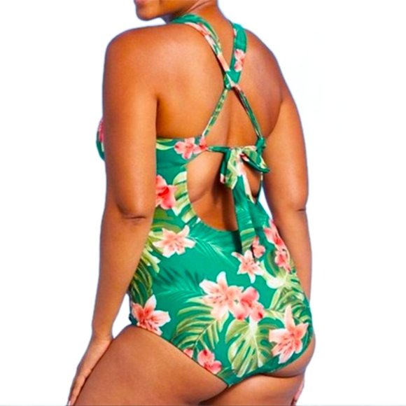 NWT Green & Pink Floral One-Piece Swimsuit - Women's Size Small - Kona Sol - Picture 2 of 4